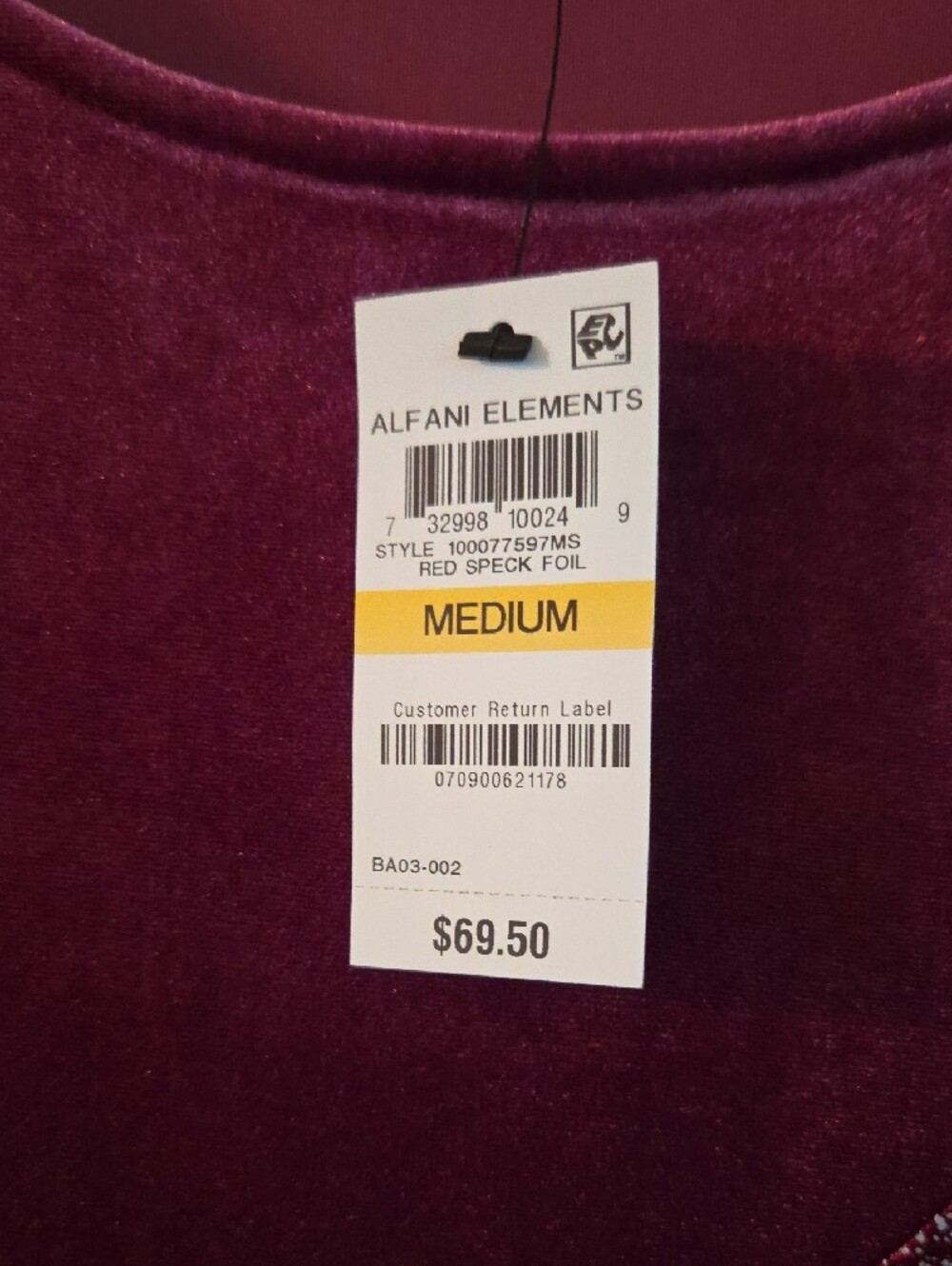 Alfani Wine Plum Velvet High-Low Tunic with Silver Shimmer, NWT size Med. - Picture 3 of 6